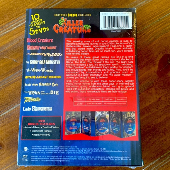 Hollywood Horror Collection Killer Creature - 5 DVD Box Set In Plastic! - Picture 2 of 6